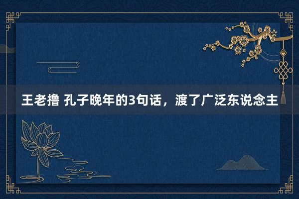 王老撸 孔子晚年的3句话，渡了广泛东说念主